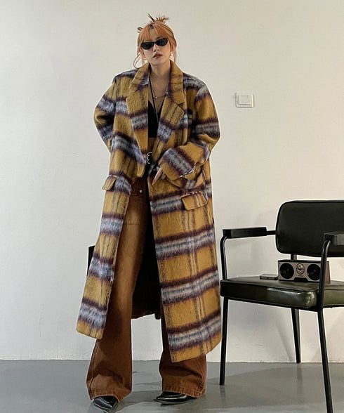 Blurred Check Long Coat